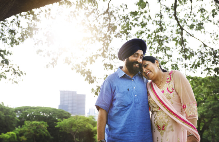 Senior Sikh couple enjoying a peaceful outdoor moment near CS Realty Flamingo 70A Gurgaon, reflecting the lifestyle offered by Luxury 3 BHK Floors in Sector 70A and Ready-to-Move 3 BHK Floors in Sector 70A.