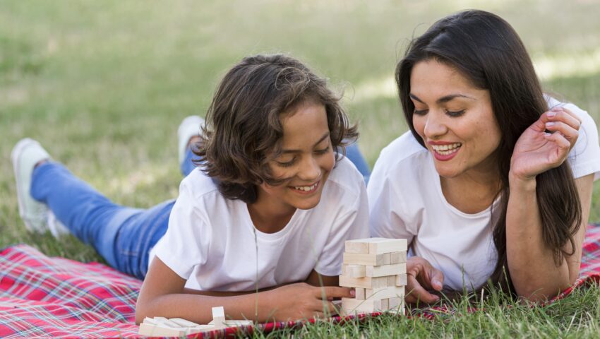 Mother and daughter enjoying quality time in a green park in Sector 70A Gurgaon