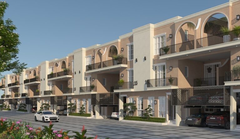 Ready-to-Move 4BHK in Mandi Gwal Pahari Road at CS Realty Suvilasa featuring Spanish-inspired architecture and private car parking