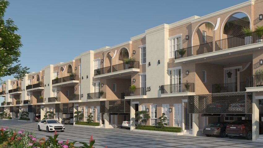 Ready-to-Move 4BHK in Mandi Gwal Pahari Road at CS Realty Suvilasa featuring Spanish-inspired architecture and private car parking